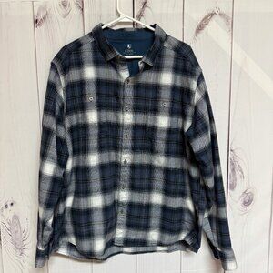 KÜHL Men’s The Law Flannel XXL Navy Plaid Button Up EUC